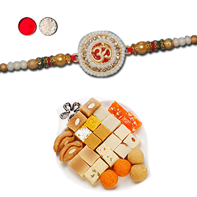 "Rakhi -  AD 4010 A- 130 (Single Rakhi), 500gms of Assorted Sweets - Click here to View more details about this Product